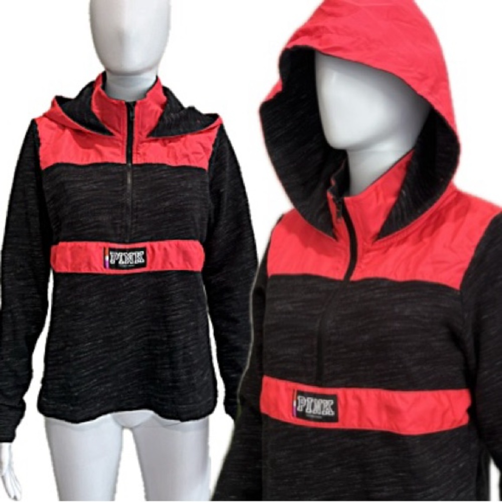 PINK Victoria's Secret 1/2 Zip Pullover Hoodie Size M Neon Color Blocked Y2K